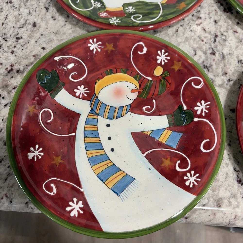 VTG Certified International Tumbling Snowman Salad Plates Susan Winget Set of 4